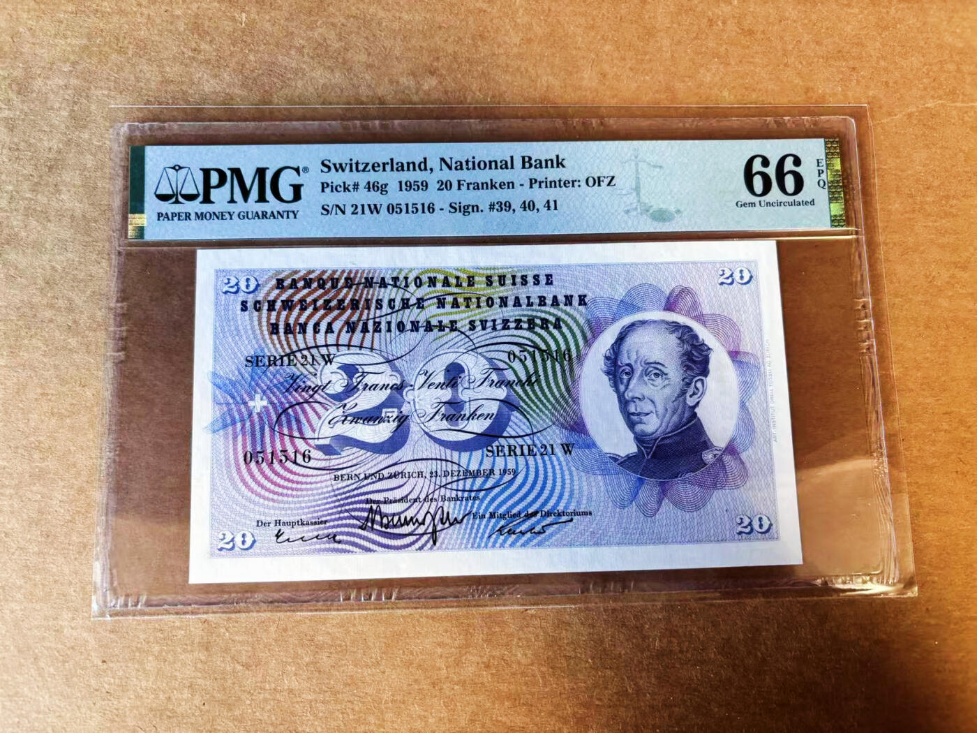 【Blue Auction】世界纸币精拍第751期——18级TOP拍卖/信誉/品质/专业/高效💫 【无47】瑞士 1959年20法郎 PMG66EPQ 