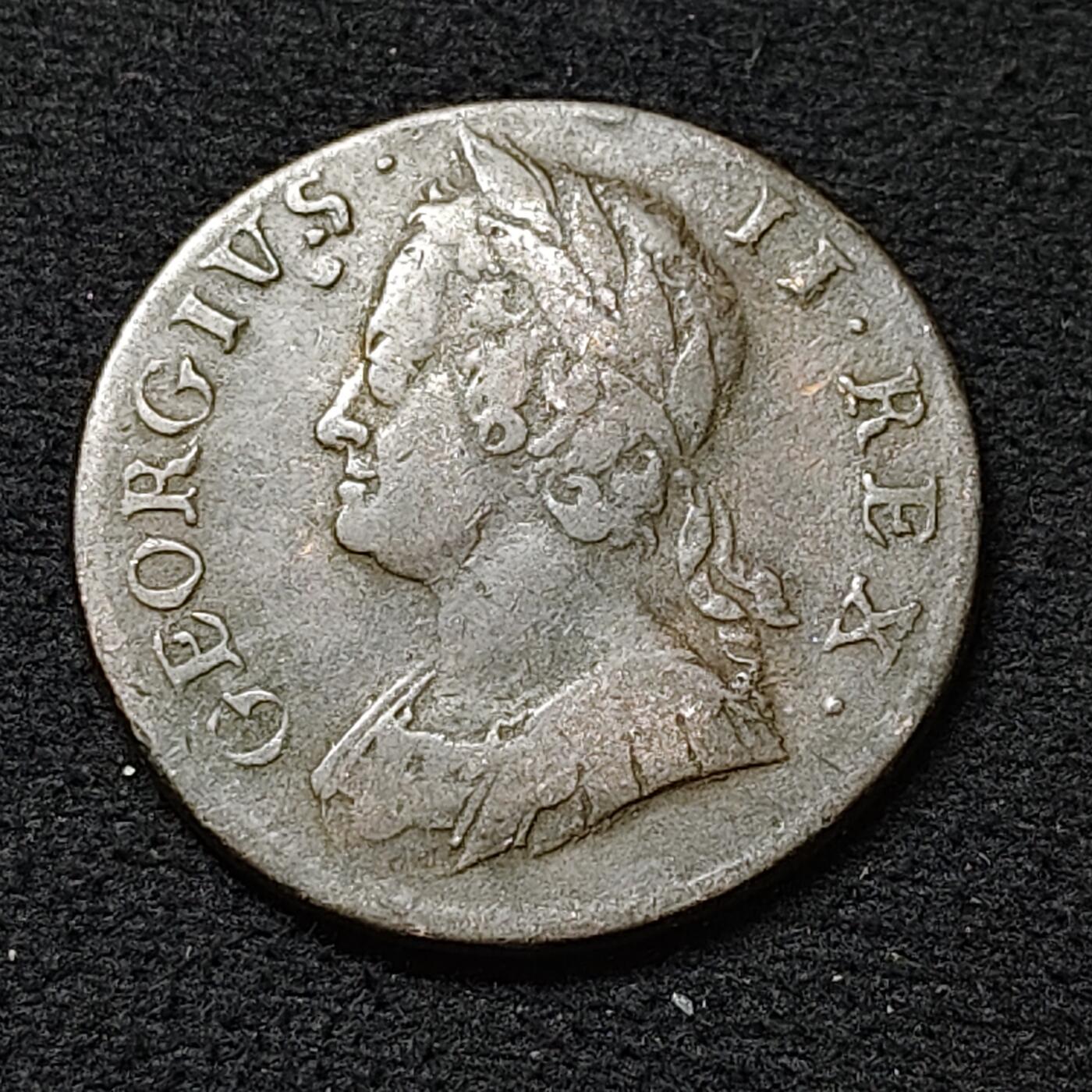 【全场包邮】纯粹捡漏拍478场（免费代拍第15场） 英国1753年乔治二世1/2便士铜币