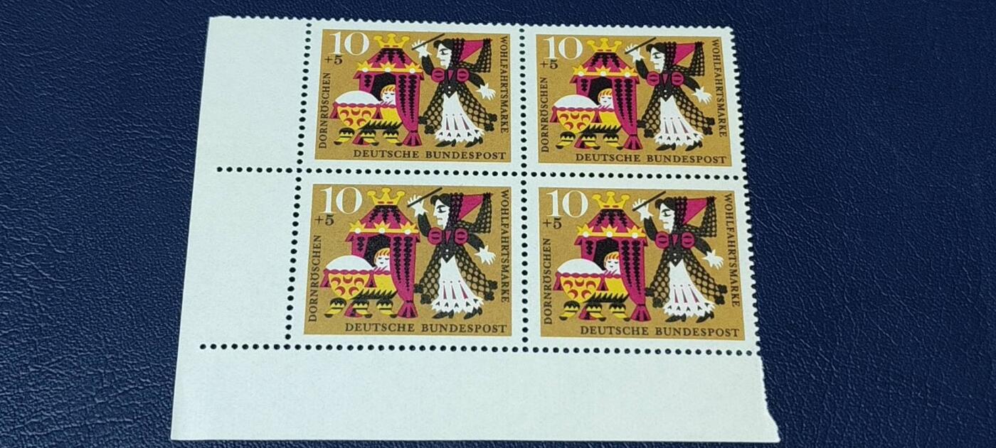 德国邮票专场，都是四方联 德国邮票四方连，1964年发行，西柏林邮票  格林 童话—睡美人，套票之一，品相如图