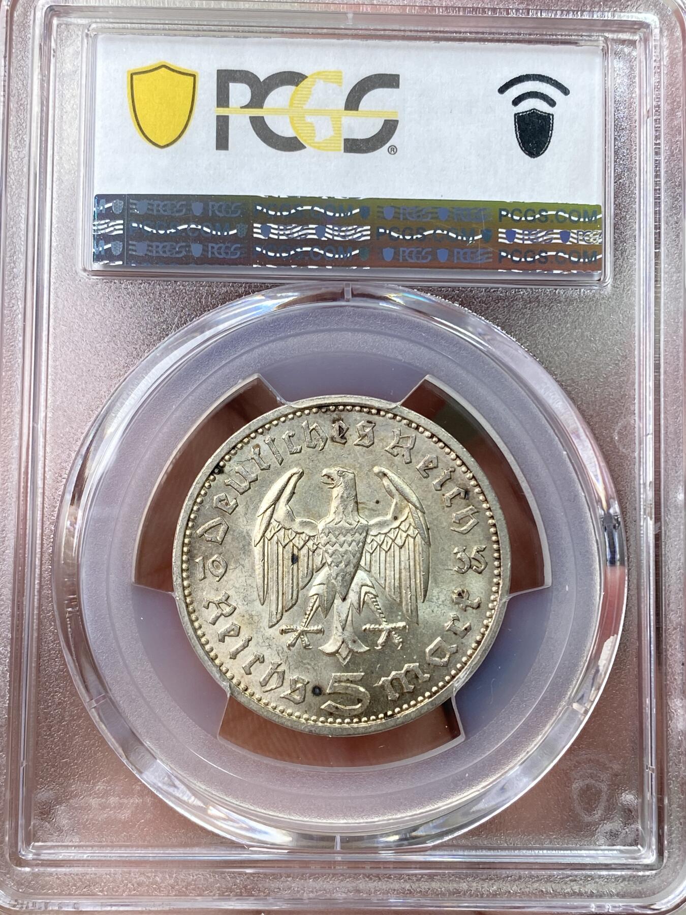 万国钱币拍卖第055期 PCGS MS62 1935德国兴登堡5马克银币 原味黄油转光好品