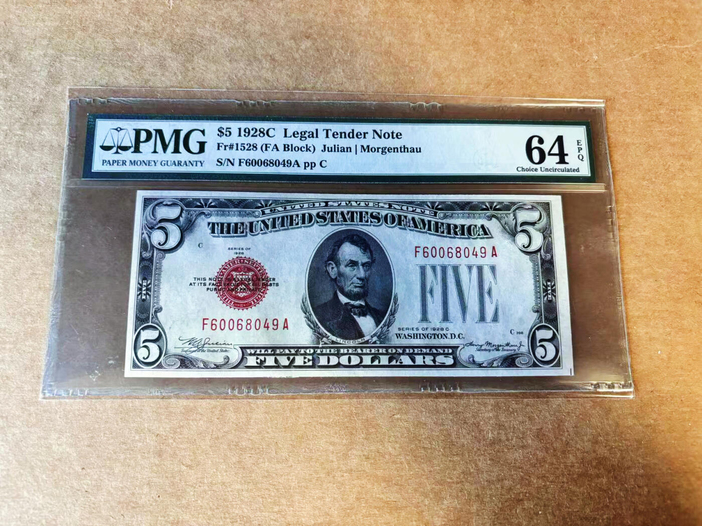 【Blue Auction】世界纸币精拍第751期——18级TOP拍卖/信誉/品质/专业/高效💫 美国 1928C 5美金 PMG64EPQ 