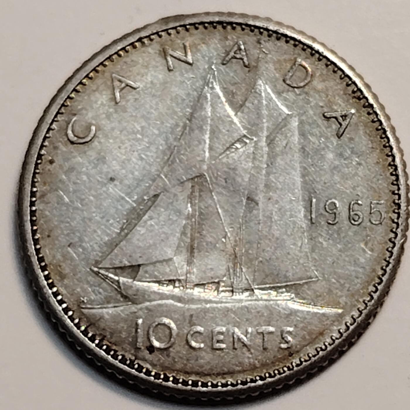 布加迪🐬～世界钱币(上海)🌾第 259 期 /  各国套币和散币 加拿大🇨🇦 1965年 10分银币-3