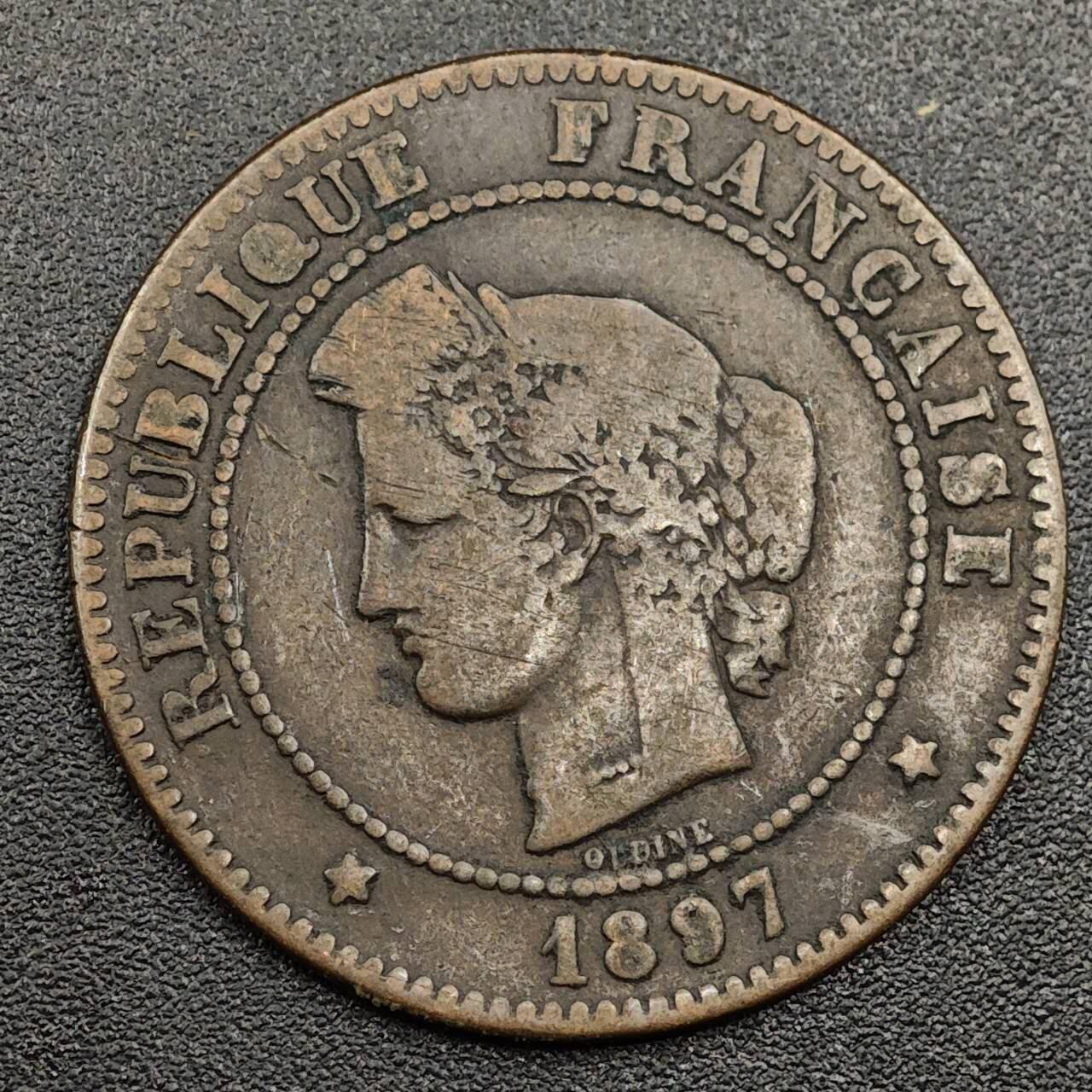 【淘币小摊】限时拍第七百九十七拍  老铜币场  满百包邮可预留两周  周一统一发货  法国1897年谷物女神5分铜币