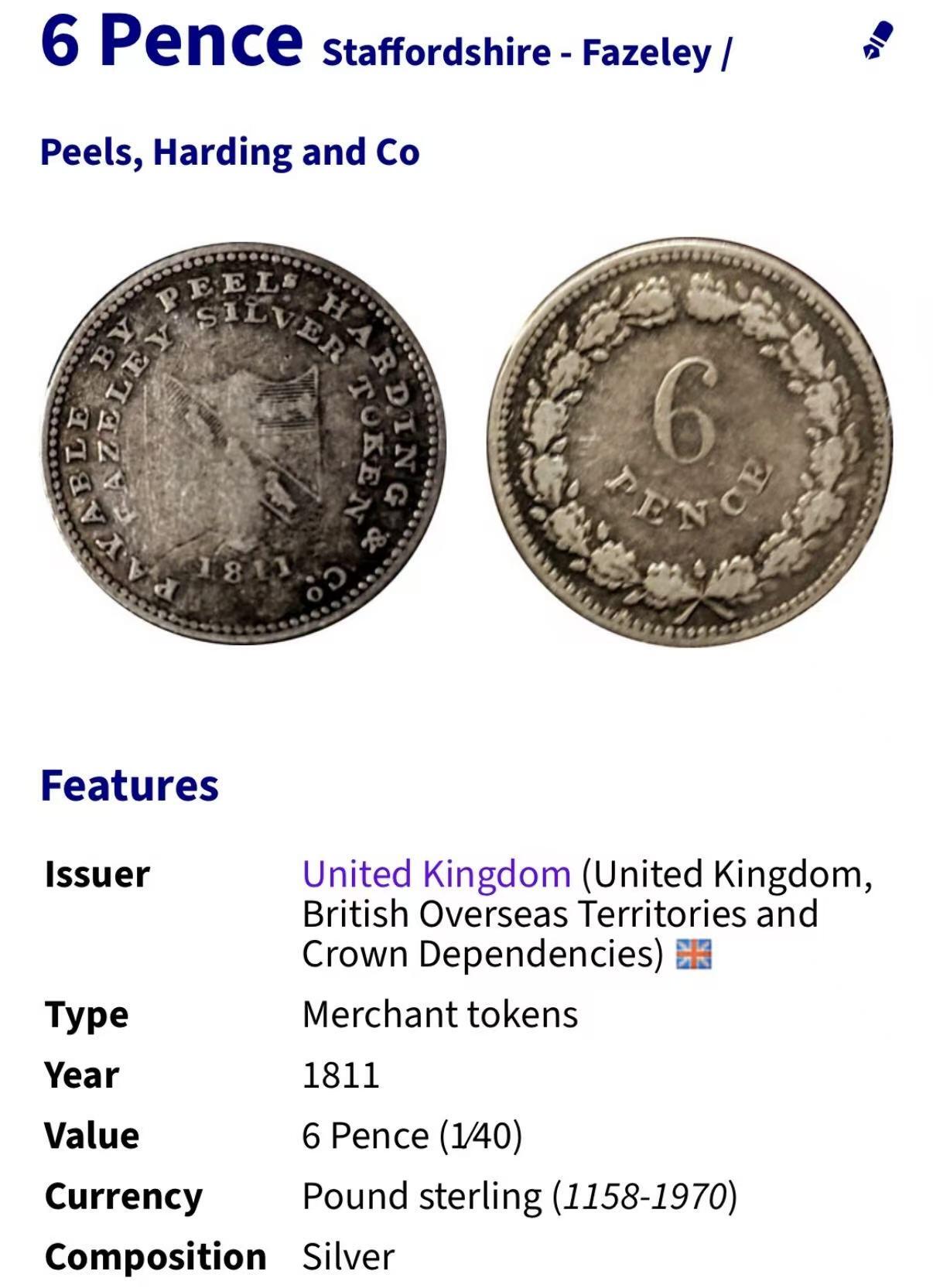 七河·世界币章小拍（总第27期） 稀少！英国.斯塔福德郡代用银币