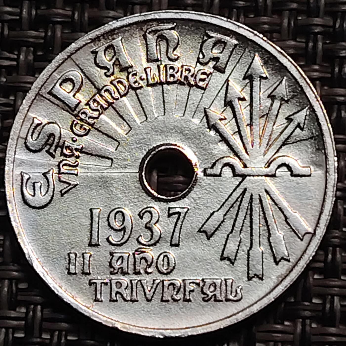 布加迪🐬～世界钱币(上海)🌾第 259 期 /  各国套币和散币 西班牙🇪🇸 1937年 25分 原光好品