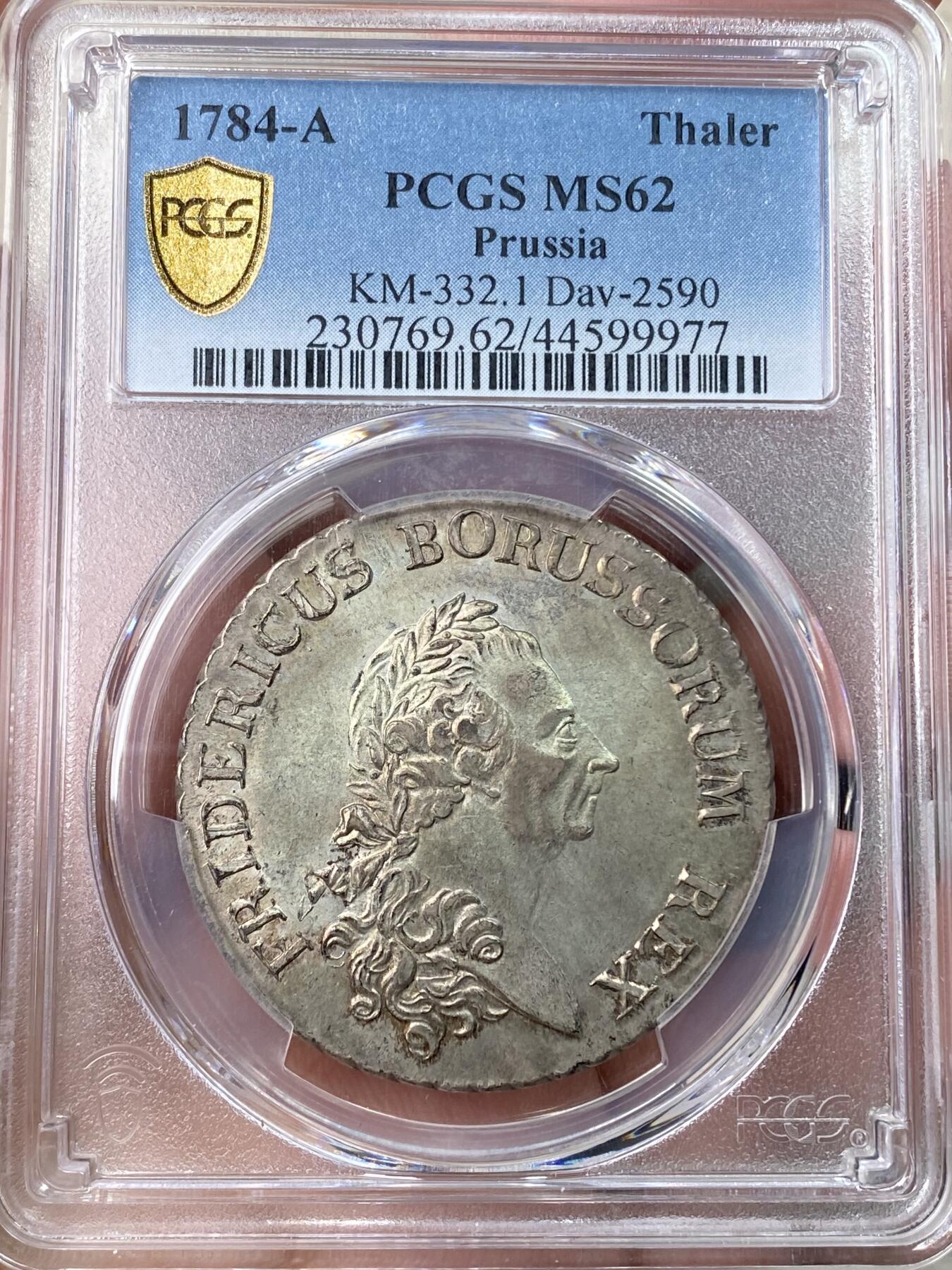 万国钱币拍卖第055期 PCGS MS62 1784年德国普鲁士腓特烈大帝腓特烈二世鹰炮大泰勒 普鲁士大名誉品种 全深打原光原味 PC冠军分&官网广告币