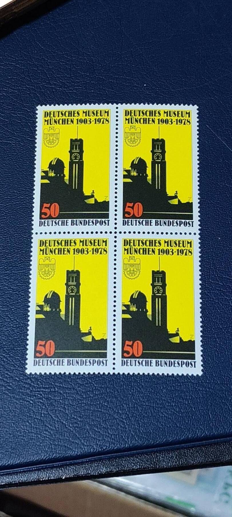 德国邮票专场，都是四方联 德国四方连邮票，1978年发行：慕尼黑德意志博物馆75周年，品相如图