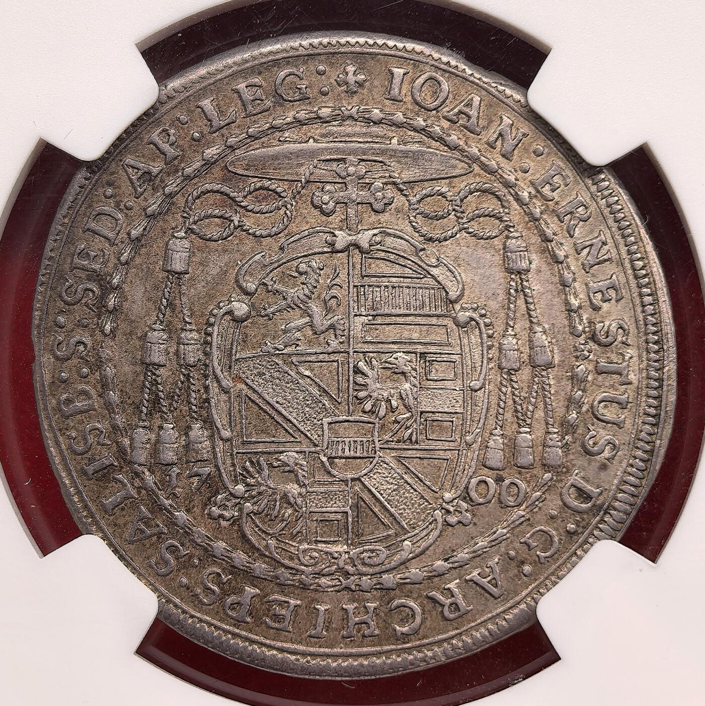 泉海漫舟·凡希社世界钱币微拍第三百十四期 1700萨尔茨堡主教区双圣图1/2泰勒NGC-MS63，传世包浆，压铸细节堪称完美，半泰勒好品稀少！