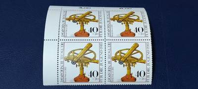 德国邮票专场，都是四方联 - 德国邮票  四方联，1981年发行，古老光学仪器  望远镜   ，品相如图