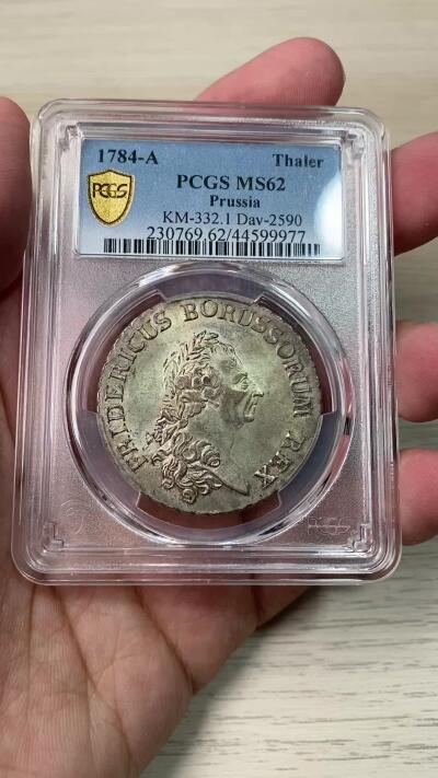 万国钱币拍卖第055期 PCGS MS62 1784年德国普鲁士腓特烈大帝腓特烈二世鹰炮大泰勒 普鲁士大名誉品种 全深打原光原味 PC冠军分&官网广告币