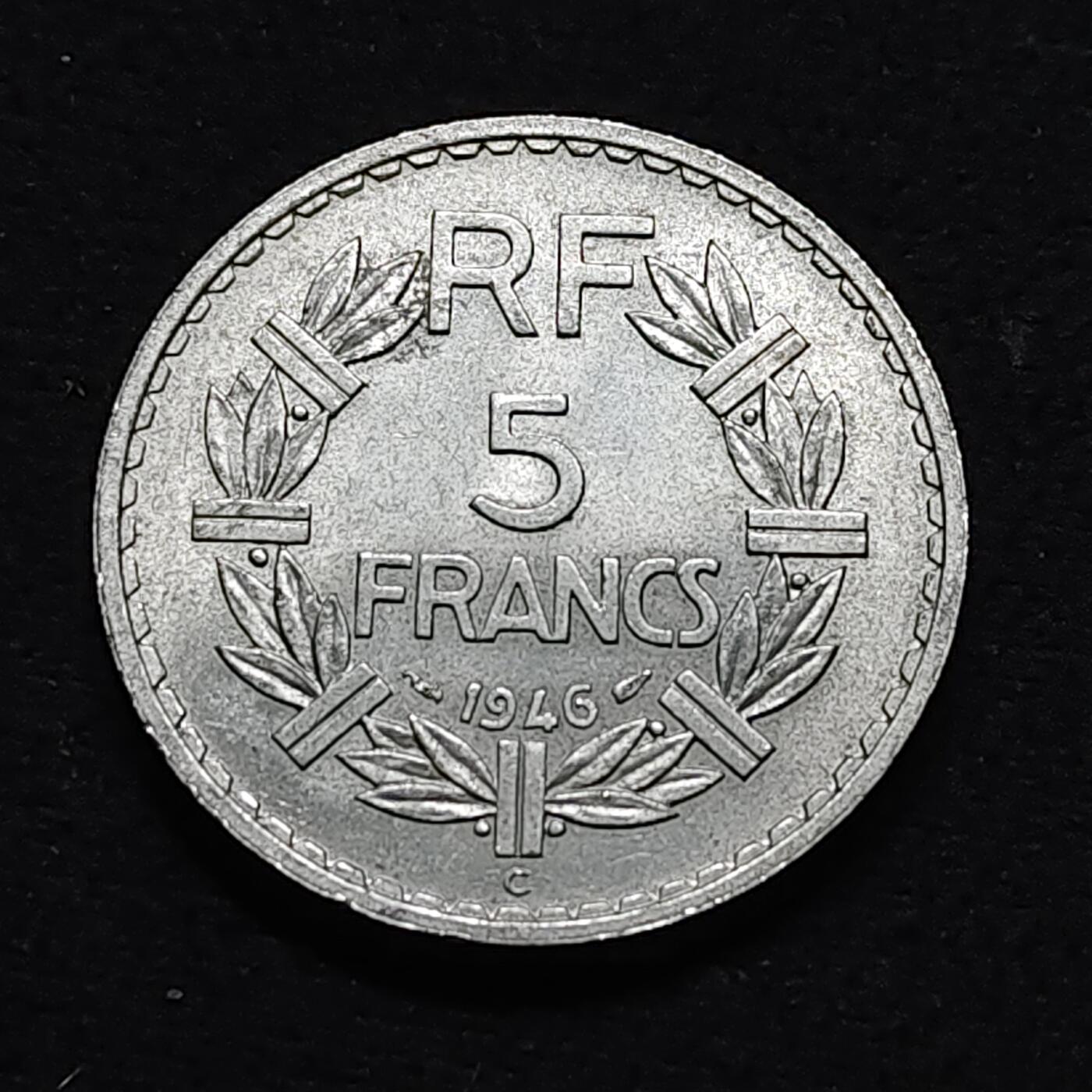 【全场包邮】纯粹捡漏拍478场（免费代拍第15场） 法国1946年5法郎-铝版