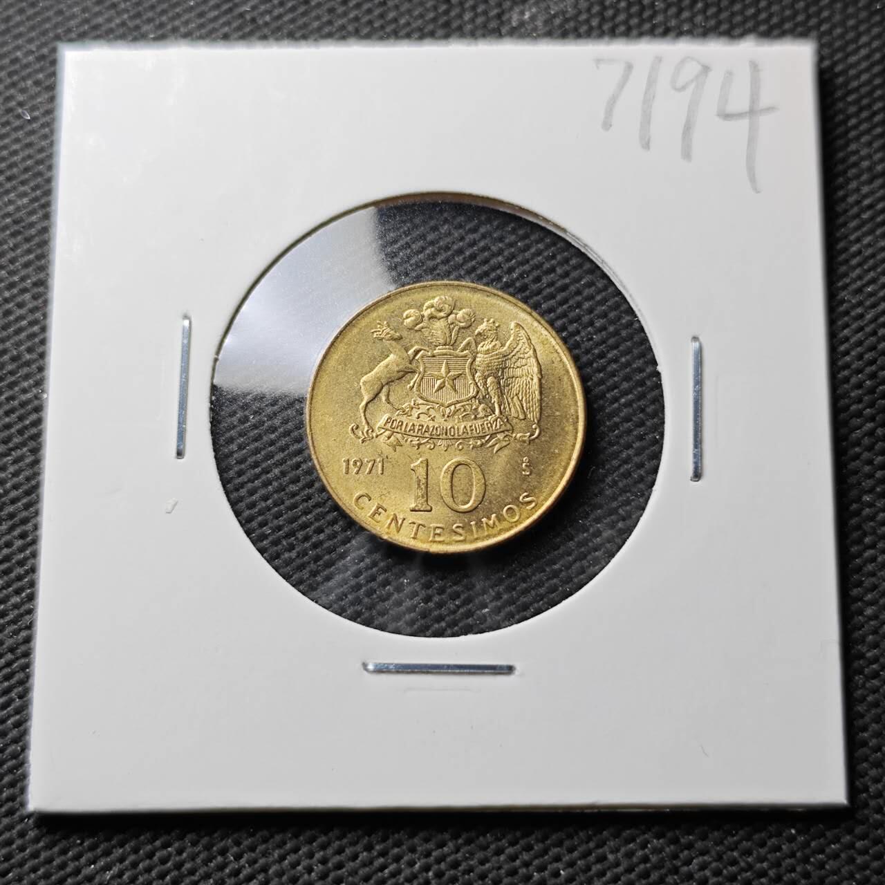 KK钱币收藏小铺  第371场  2月预留时间 周末发货  1971智利10分铜币 好品