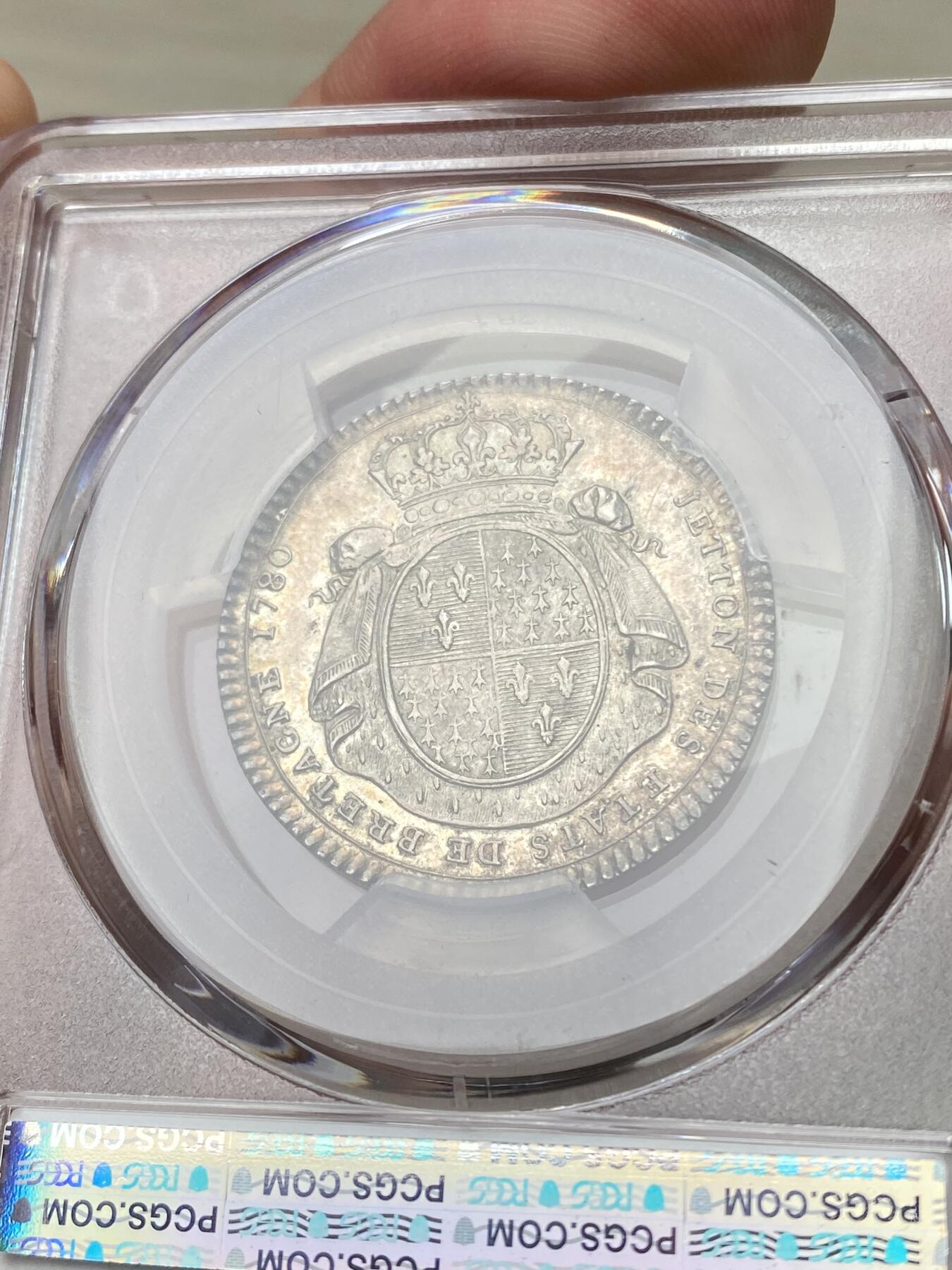 万国钱币拍卖第055期 PCGS MS62 1780年法国路易十六世银质代用币 原味淡金彩