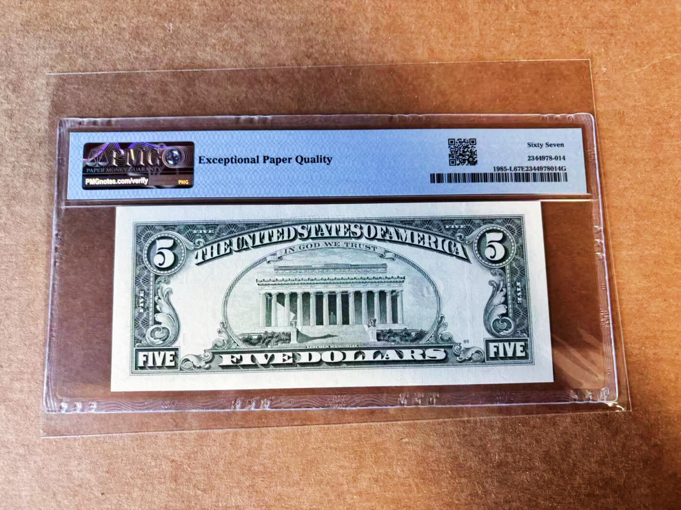 【Blue Auction】世界纸币精拍第751期——18级TOP拍卖/信誉/品质/专业/高效💫 美国 1995年5美金  PMG67EPQ