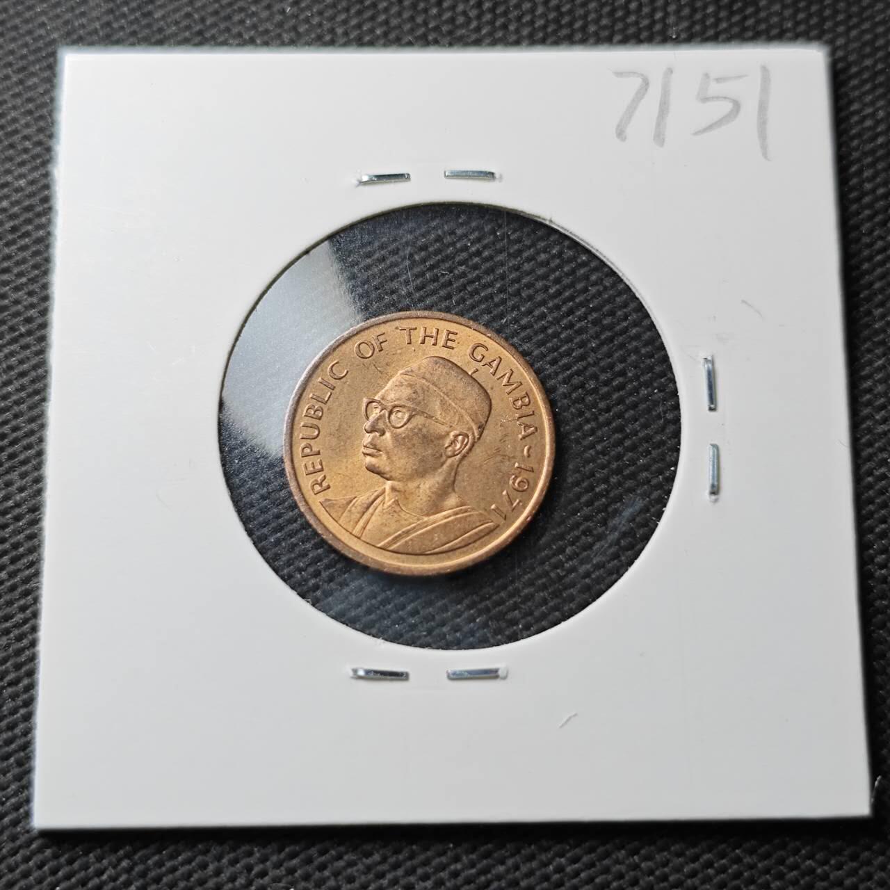 KK钱币收藏小铺  第371场  2月预留时间 周末发货  1971冈比亚1个铜币 好品