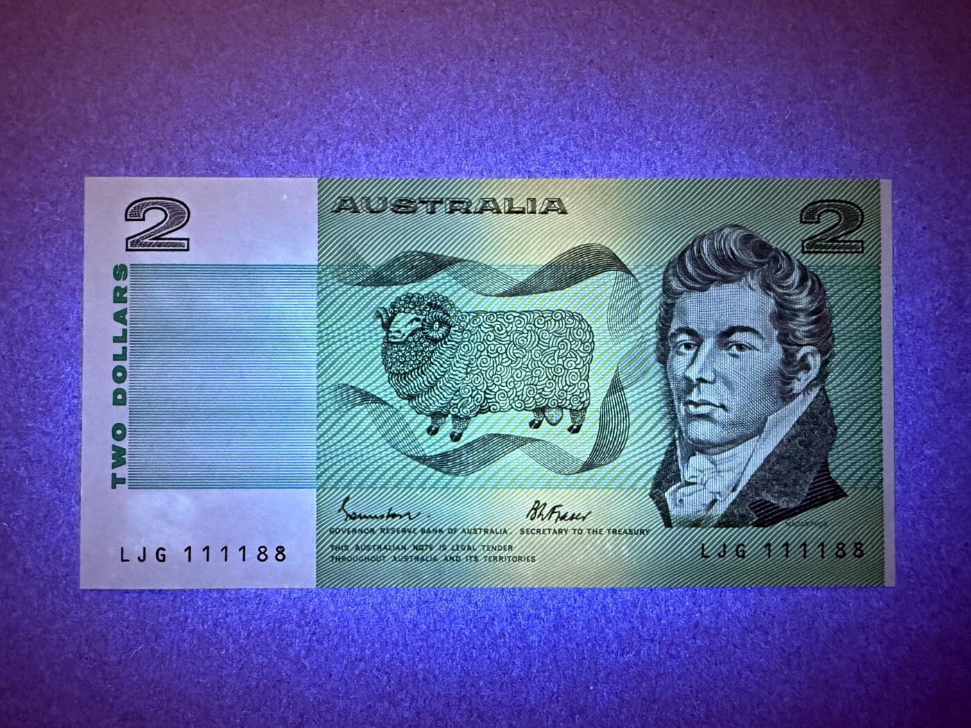 《艾美收藏》第220期-11.16周日外币畅拍场 澳大利亚2元 UNC 号码不错 111188