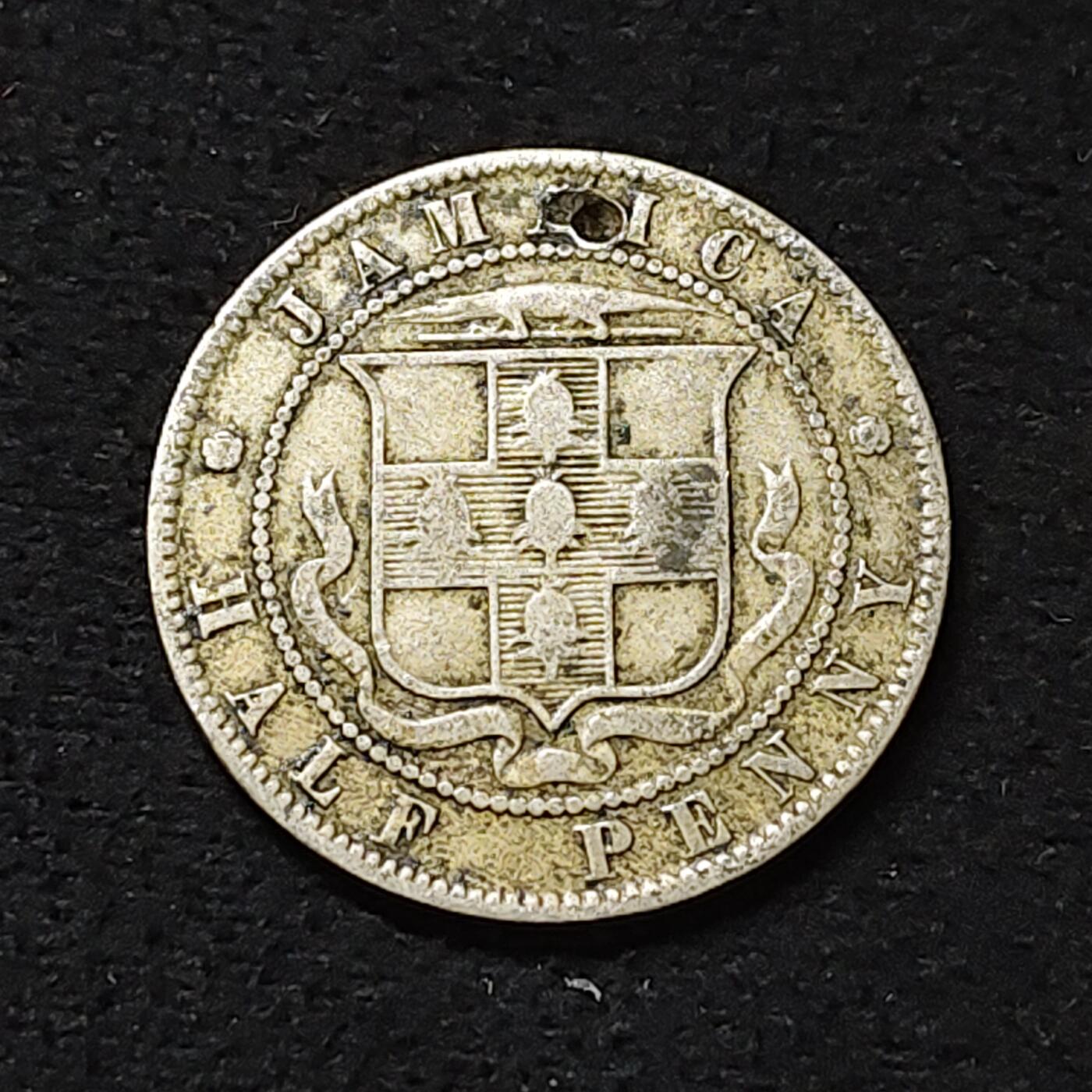 【全场包邮】纯粹捡漏拍478场（免费代拍第15场） 英属牙买加1899年维多利亚女王半便士-有孔