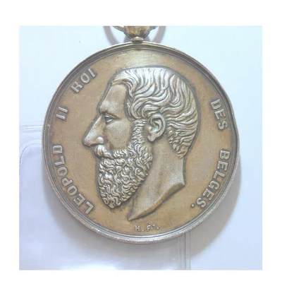 【银】比利时1883年 利奥波德二世高浮雕精制大银章 50MM 39克 - 【银】比利时1883年 利奥波德二世高浮雕精制大银章 50MM 39克