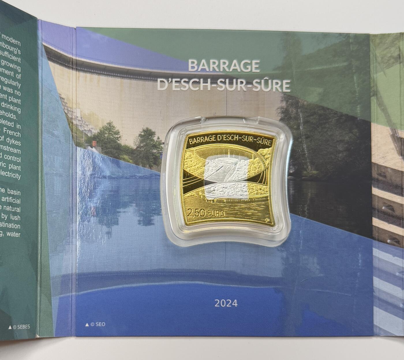 S&S Numismatic世界钱币-拍卖 第115期  卢森堡2024年 杰出建筑系列9-埃斯叙尔水坝 2.5欧元银+北欧金双色纪念币 官方卡币