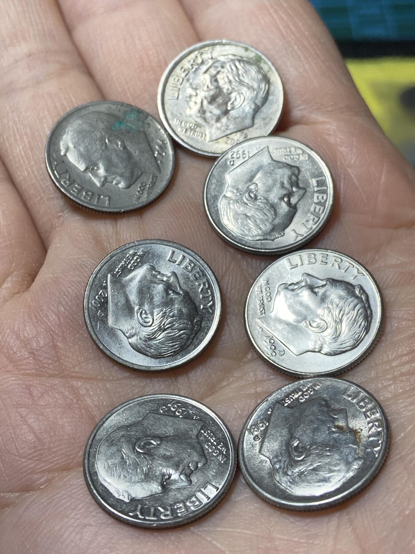 2025年第一百二十九场(总第一百五十五场）外国邮票、散币场(免佣金) 美国🇺🇸1角7枚：1966年1981年1991年92年99年2001年