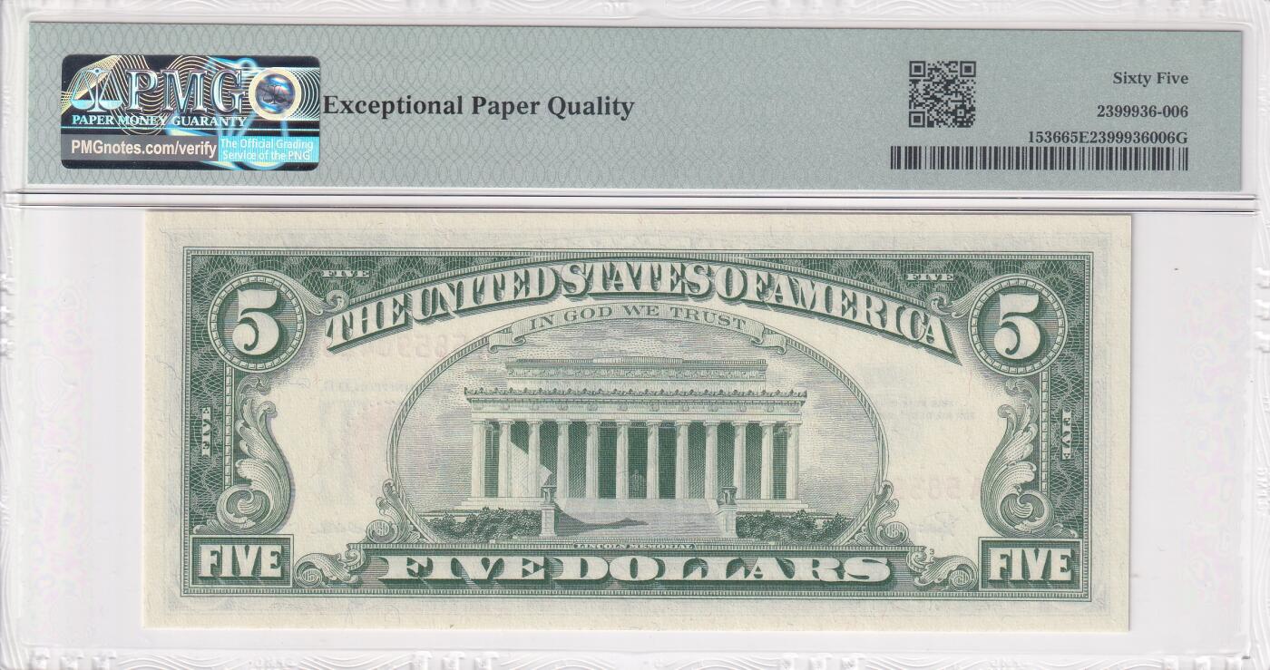 【礼羽收藏】🌏世界钱币拍卖第112期 【PMG66】美洲，美国，1963年，红库印，5美元，A....A首冠