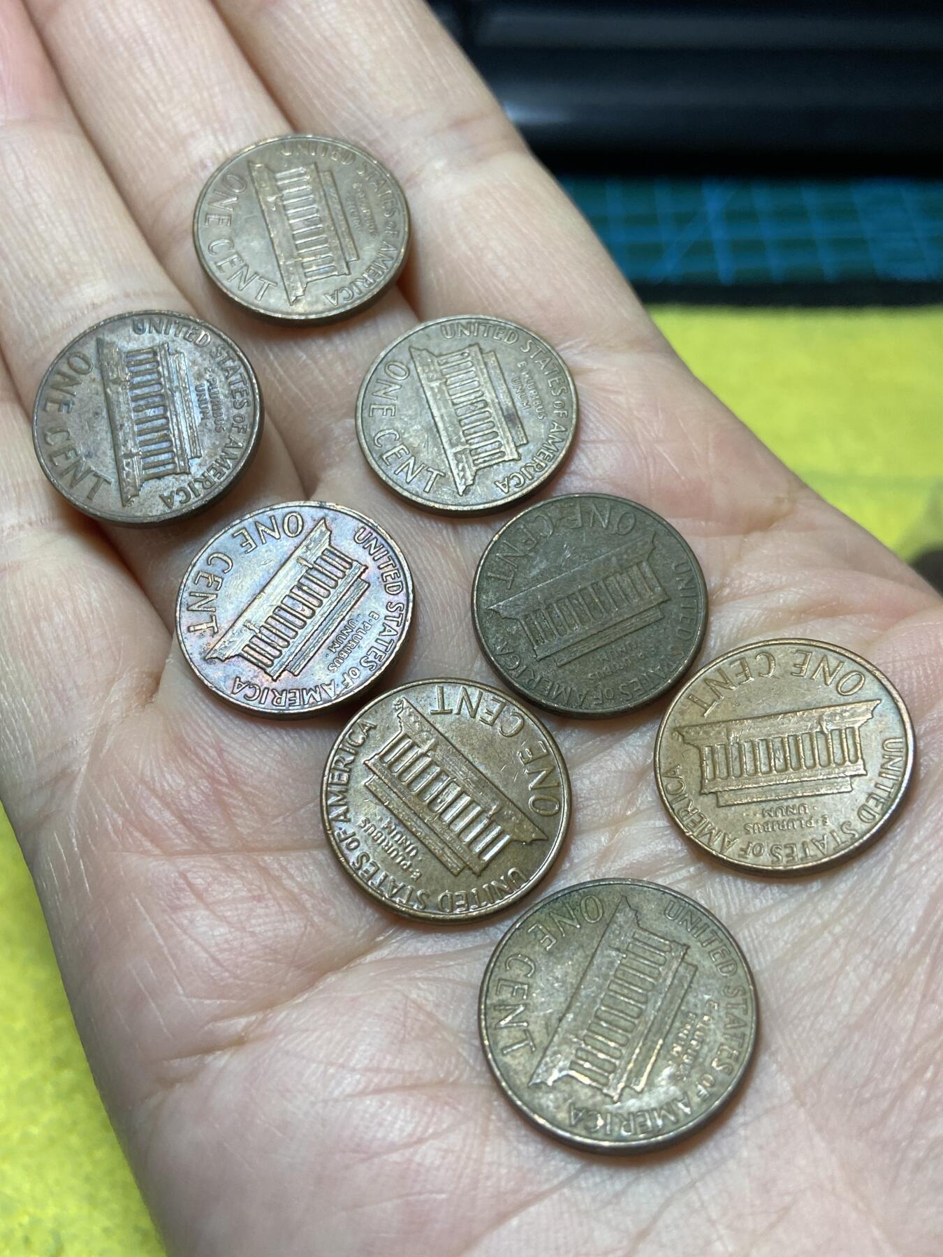 2025年第一百二十九场(总第一百五十五场）外国邮票、散币场(免佣金) 美国🇺🇸1分8枚：1959年61年64年70年75年76年81年(林肯一分第四版，纪念堂一分)