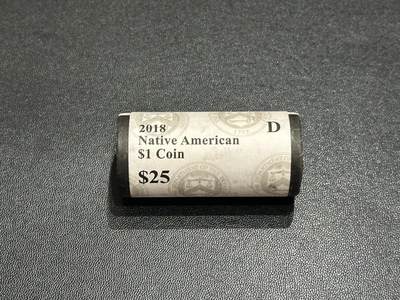 《外钞收藏家》第五百八十五期（精品场）（本平台长期征集拍品、欢迎藏友们联系合作） - 2018年美国原住民 1元硬币一卷 25枚 全新