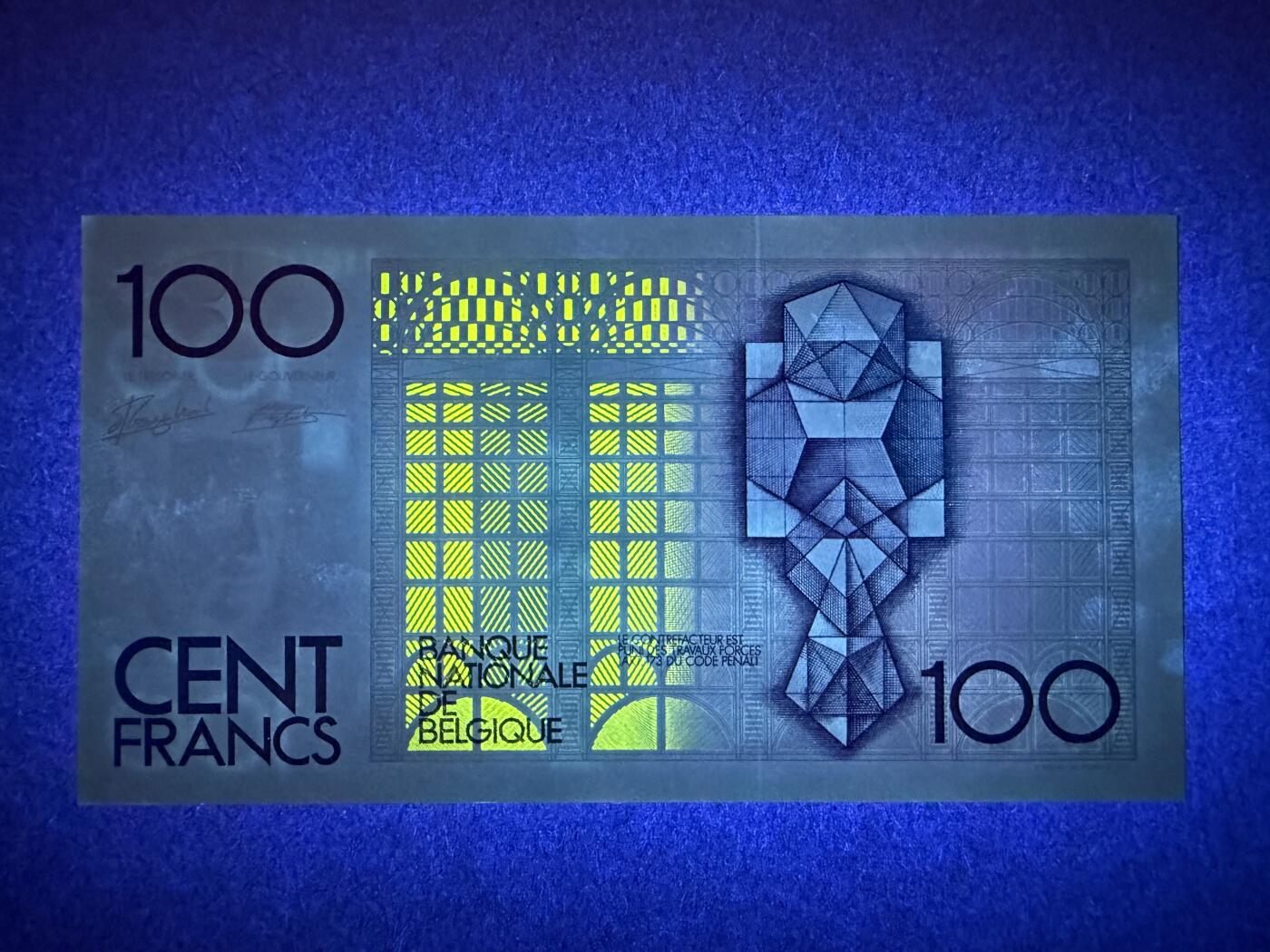 《艾美收藏》第220期-11.16周日外币畅拍场 比利时100法郎 UNC 倒二版 局部荧光