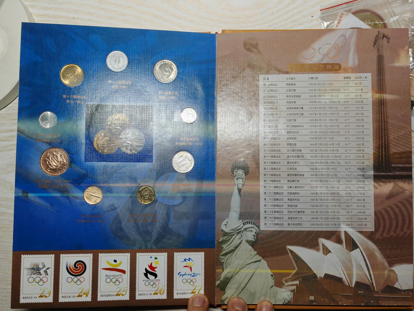 2008年 梦想成真 奥运会钱币邮票珍藏册 金箔一片 镀金镀银彩章一枚 钱币18枚 邮票18枚