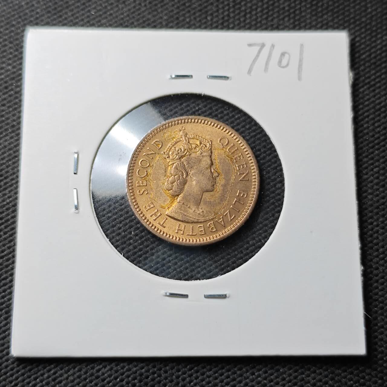 KK钱币收藏小铺  第371场  2月预留时间 周末发货  1955英属加勒比1/2铜币 好品