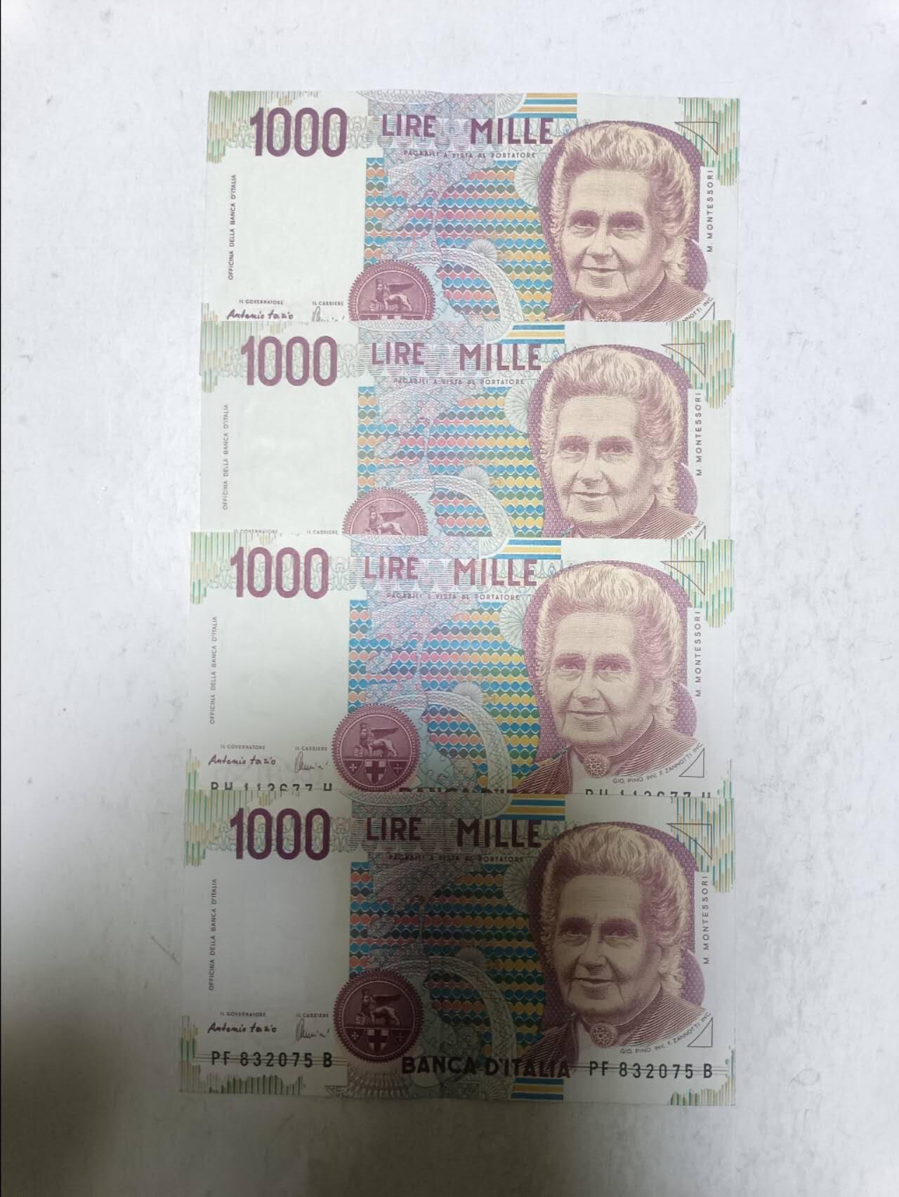 【20251120】非全新纸币第305场 意大利1000里拉4张纸币