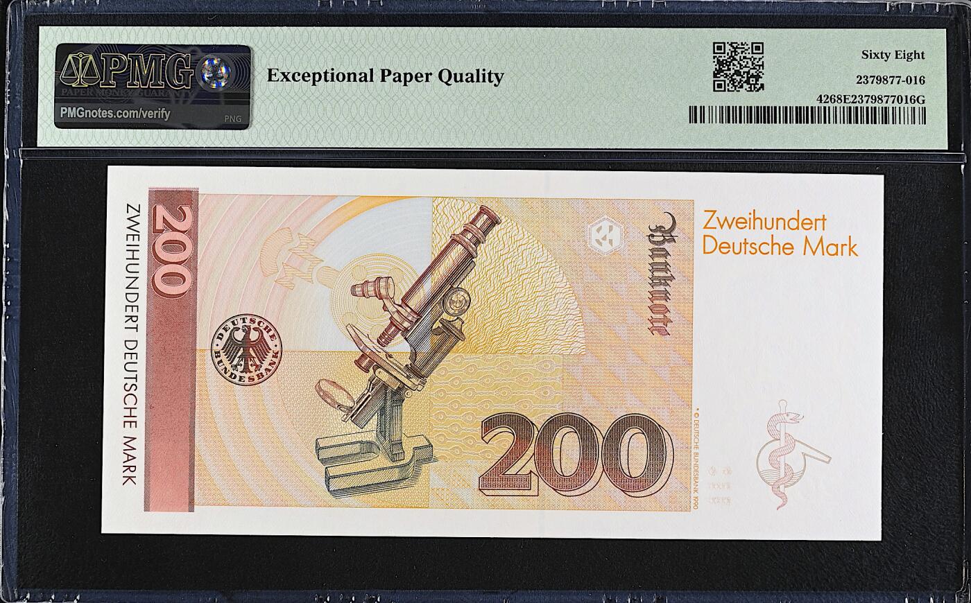 《艾美收藏》第220期-11.16周日外币畅拍场 德国200马克 PMG68E 1989年 德国医学家埃尔利希 AA冠 冠军分