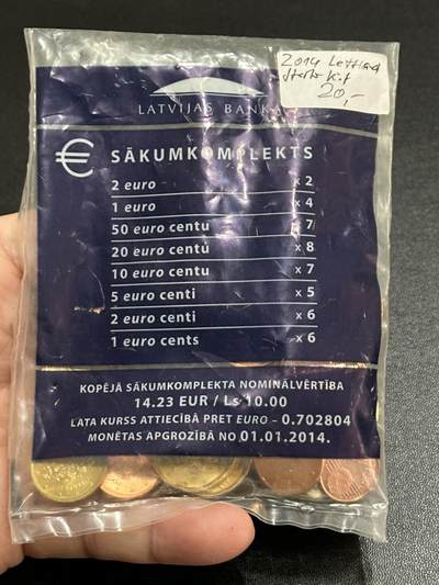 《外钞收藏家》第五百八十五期（精品场）（本平台长期征集拍品、欢迎藏友们联系合作） - 拉脱维亚1分-2欧硬币零钱包 各个面额都有 共20欧元 币基本全新