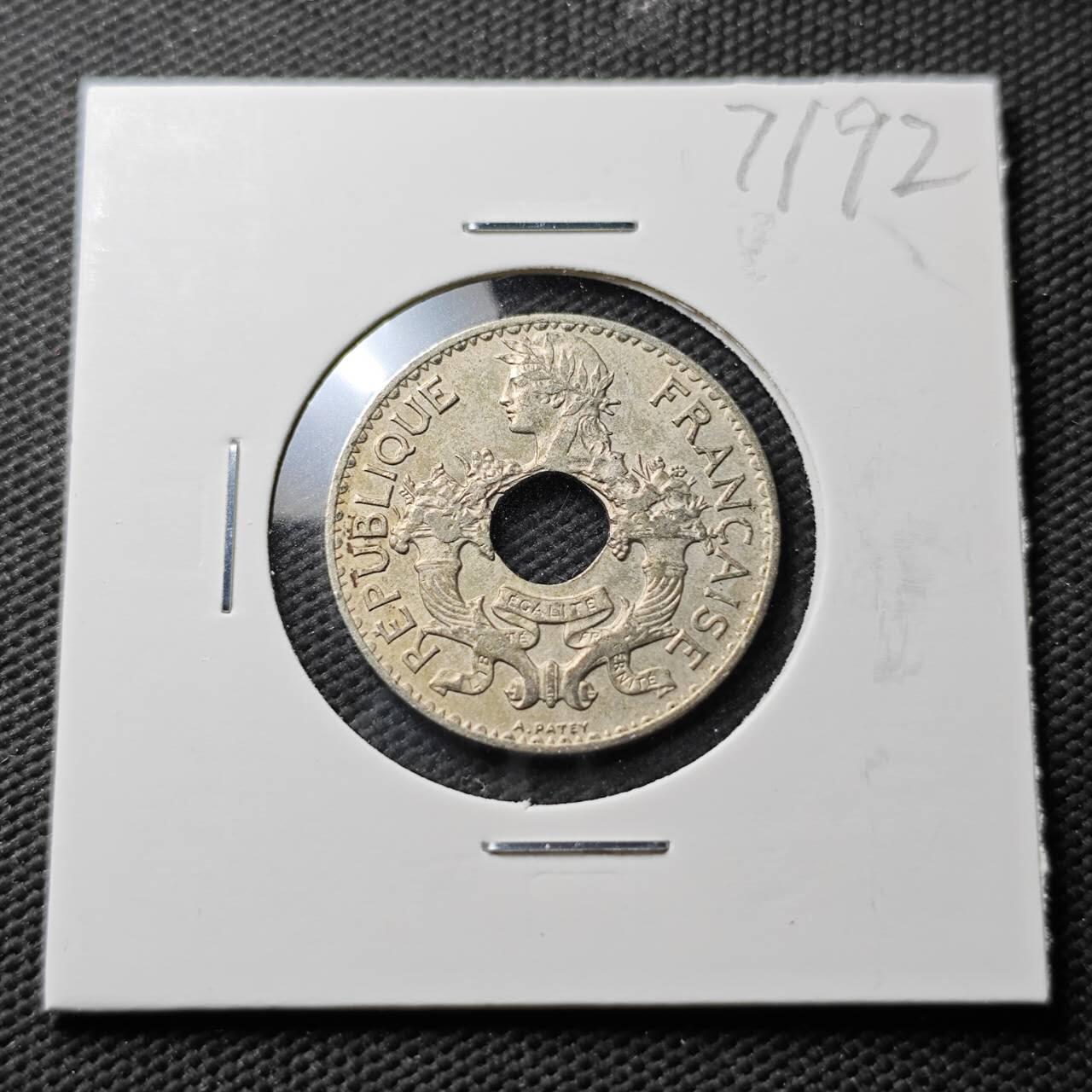 KK钱币收藏小铺  第371场  2月预留时间 周末发货  1938法属印支5分镍币