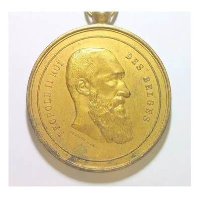 比利时1904年 利奥波德二世高浮雕精制大镀金章 50MM - 比利时1904年 利奥波德二世高浮雕精制大镀金章 50MM