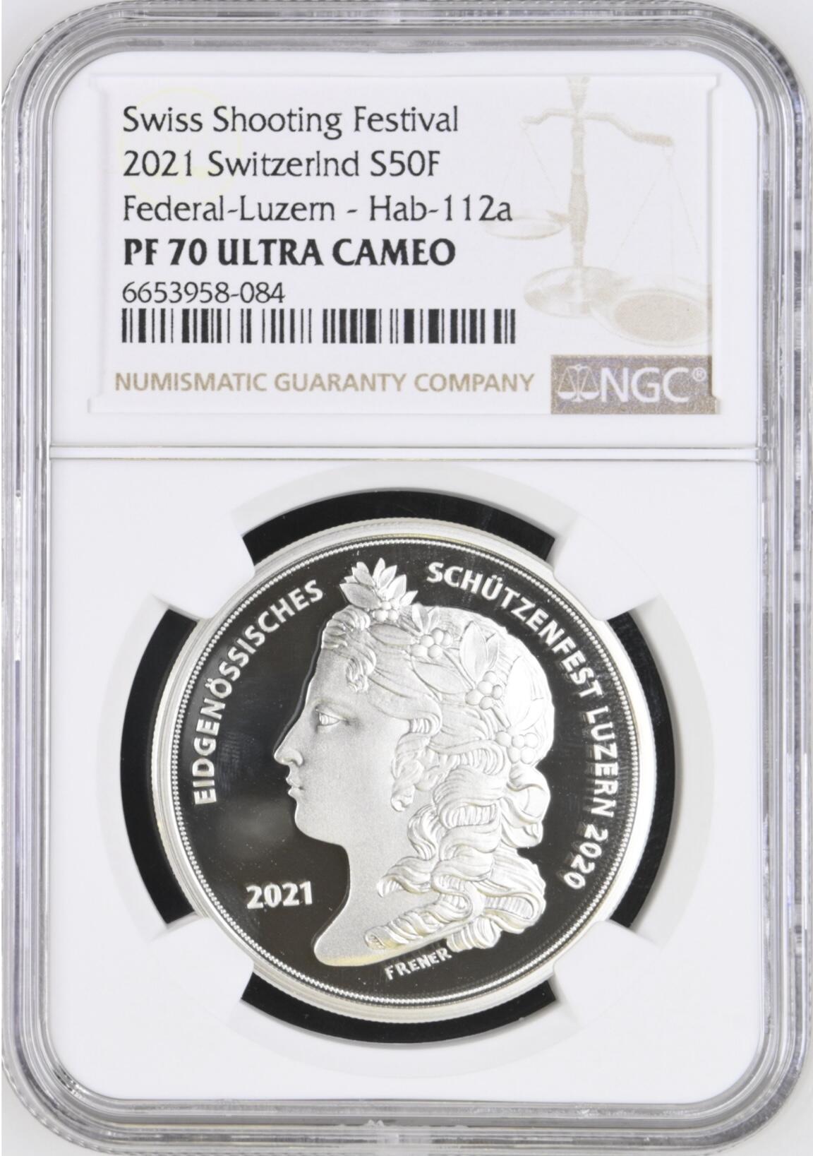 S&S Numismatic世界钱币-拍卖 第115期  .81 瑞士2021年 卢塞恩射击节 50法郎精制纪念银币 NGC PF70UC 发行量1000枚