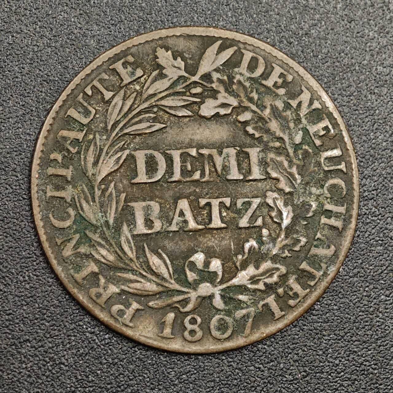 【淘币小摊】限时拍第七百九十七拍  老铜币场  满百包邮可预留两周  周一统一发货  瑞士1807年德纽克公国1/2巴特银合金币