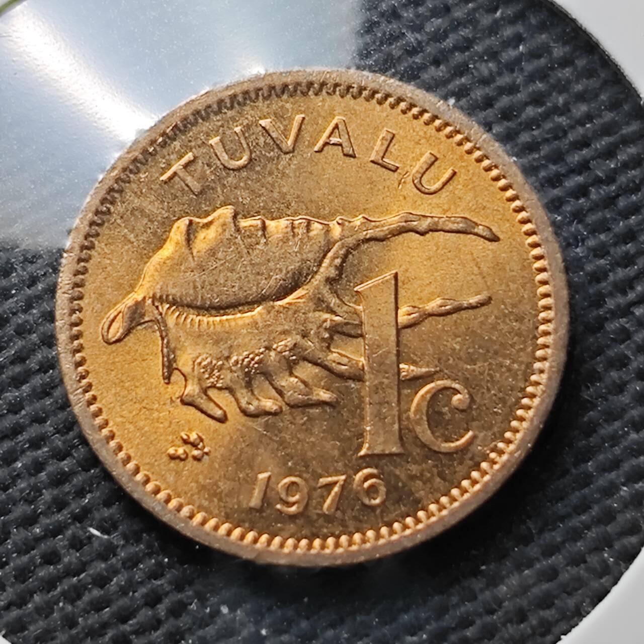 KK钱币收藏小铺  第371场  2月预留时间 周末发货  1975图瓦卢1分铜币 好品