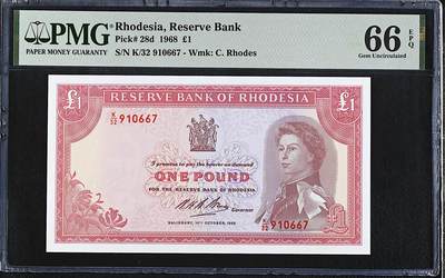 《艾美收藏》第220期-11.16周日外币畅拍场 - 罗德西亚1镑 PMG66E 1968年 戎装女王 无4