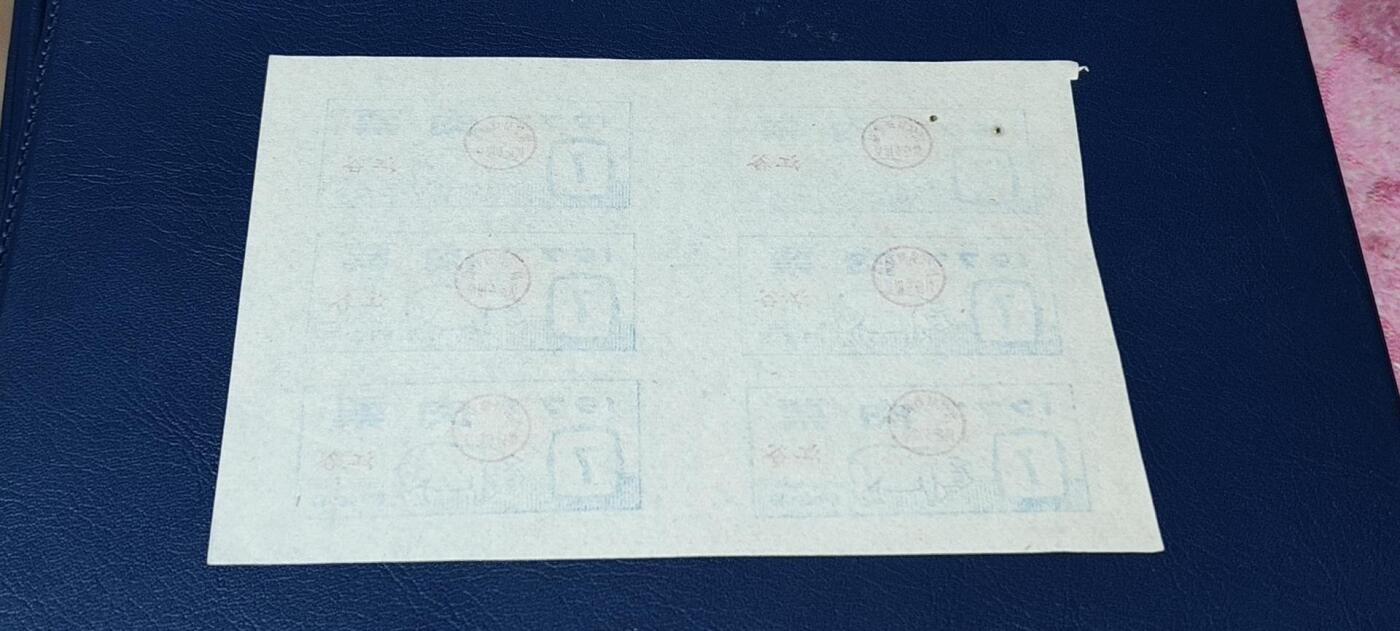 票证拍场，都是整版或者联票 四会县肉票，1977年，6联