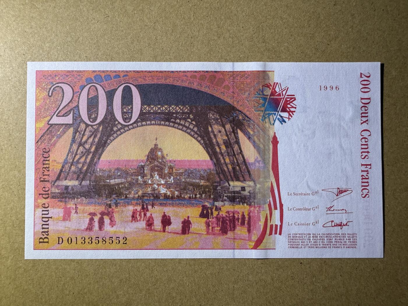 《艾美收藏》第220期-11.16周日外币畅拍场 法国200法郎 UNC 末版 1996年 法国工程师埃菲尔 无47