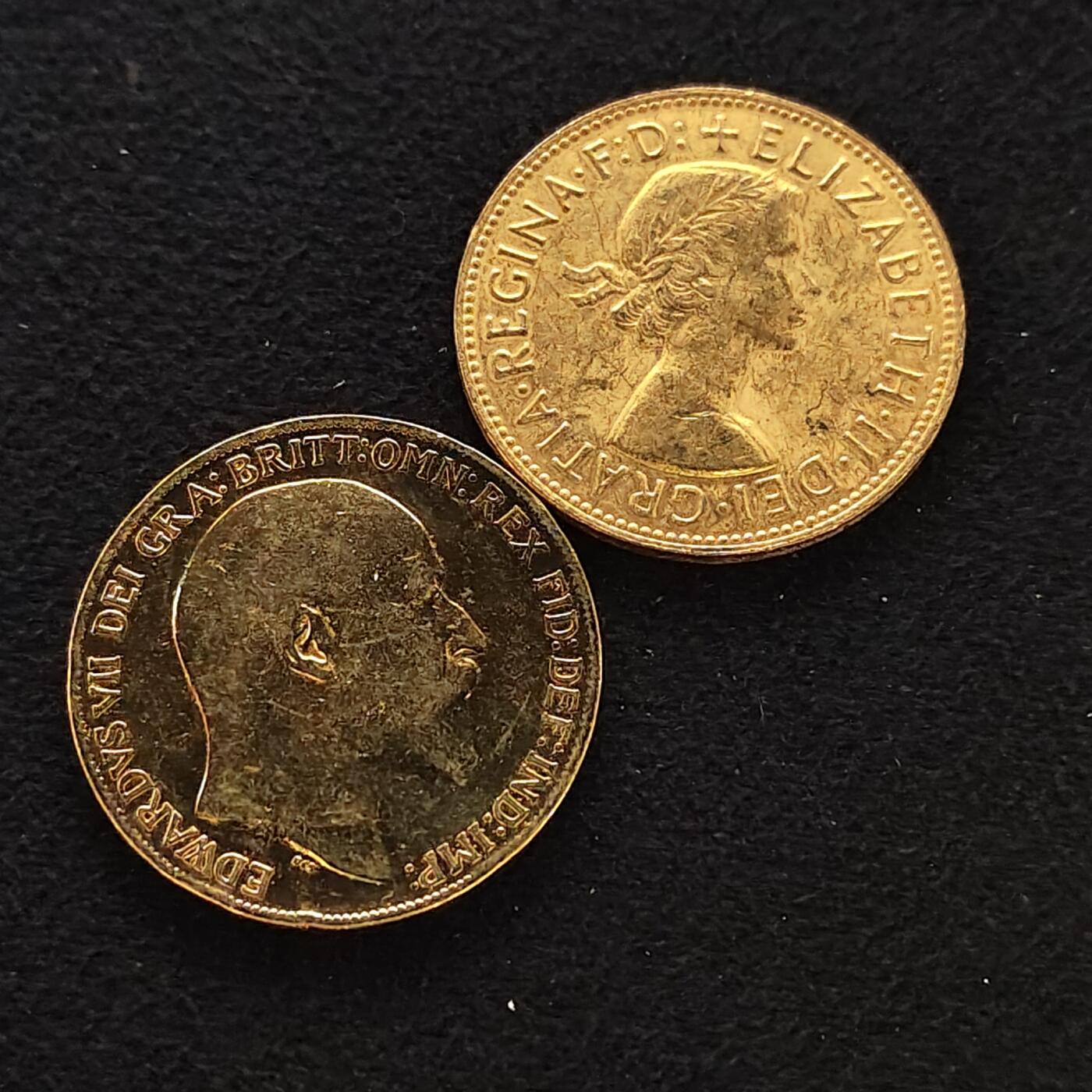 【全场包邮】纯粹捡漏拍478场（免费代拍第15场） 英国爱德华七世+女王镀金1便士铜币2枚一组