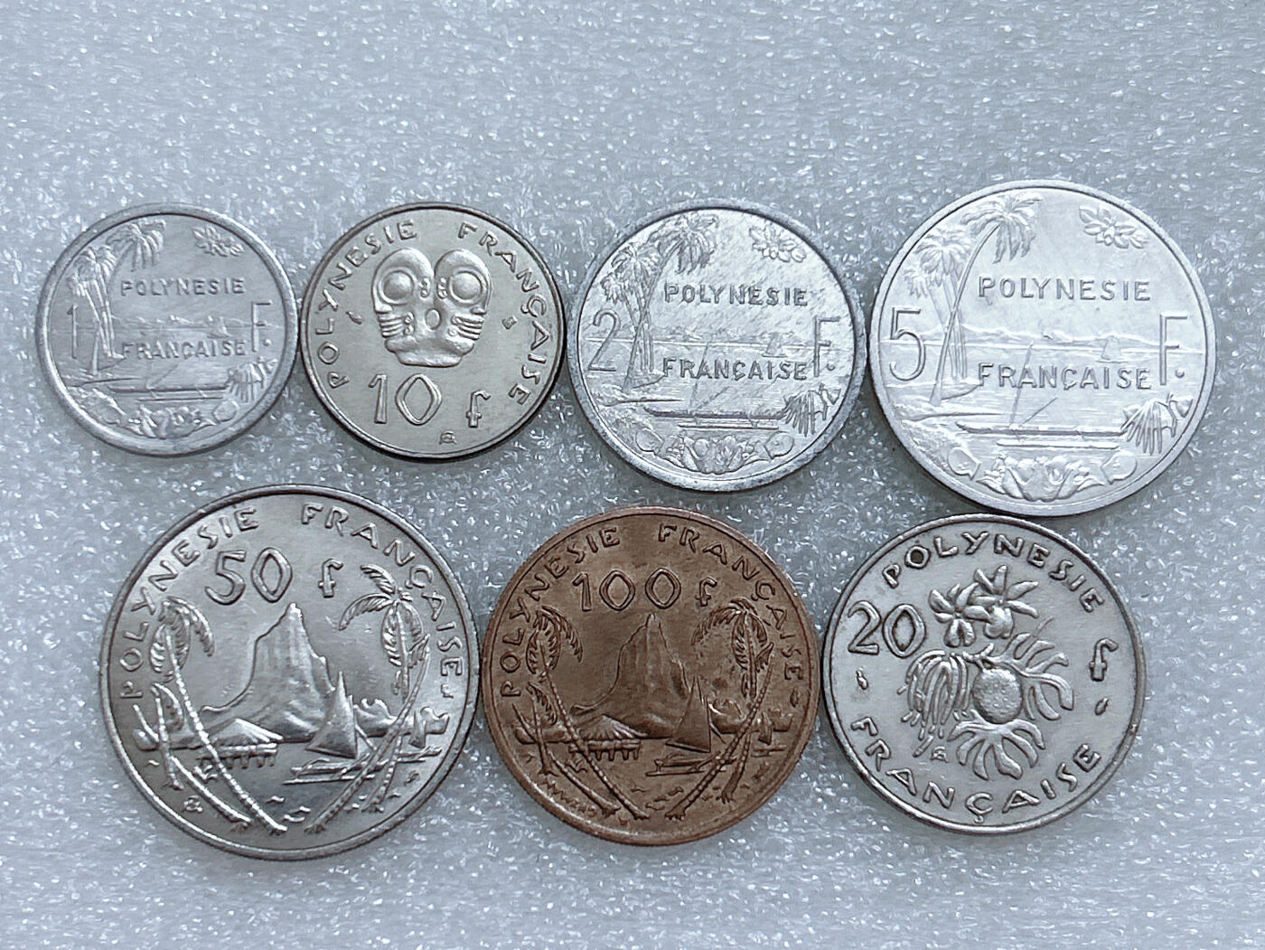 第一海外回流一元起拍收藏 散集专场  第267期 法属波利尼西亚1--100法郎硬币7枚套 好品
