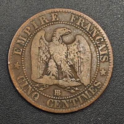 【淘币小摊】限时拍第七百九十七拍  老铜币场  满百包邮可预留两周  周一统一发货  - 法国1853年拿破仑三世5分铜币