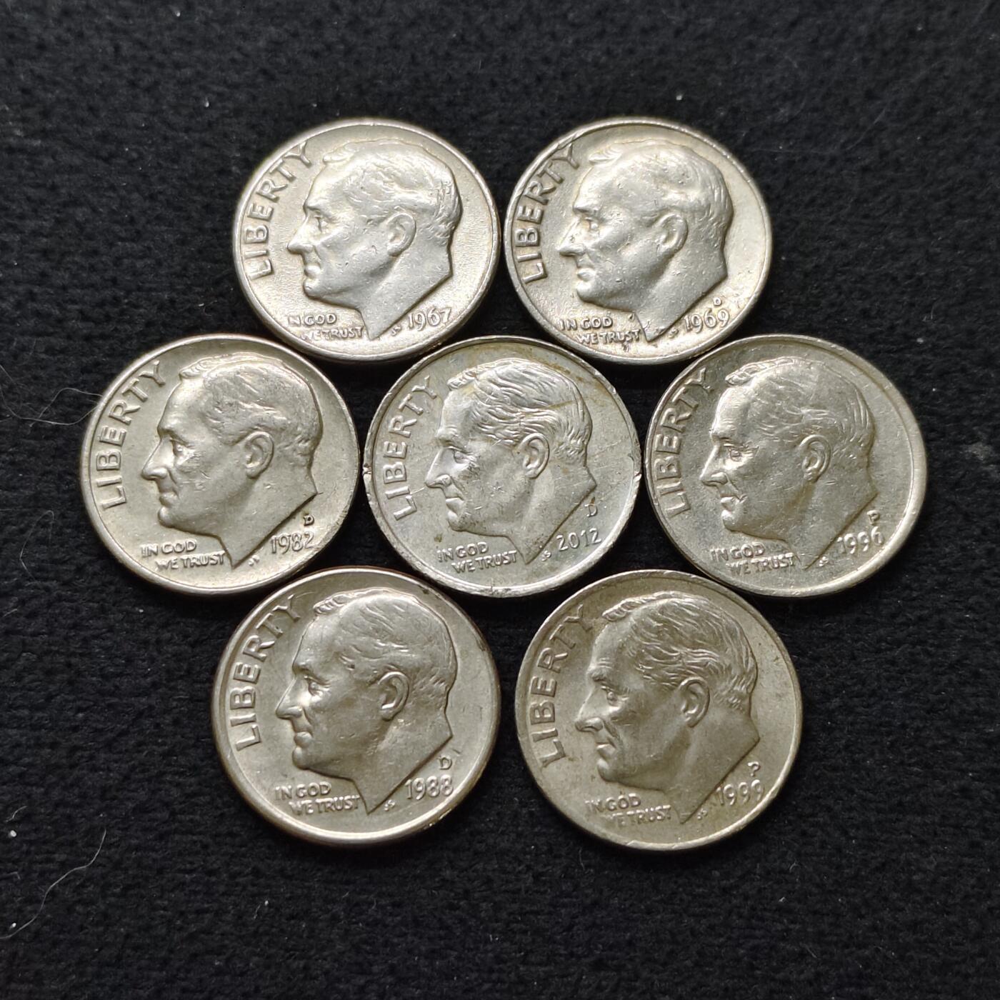 【全场包邮】纯粹捡漏拍478场（免费代拍第15场） 美国各年份罗斯福10分7枚一组