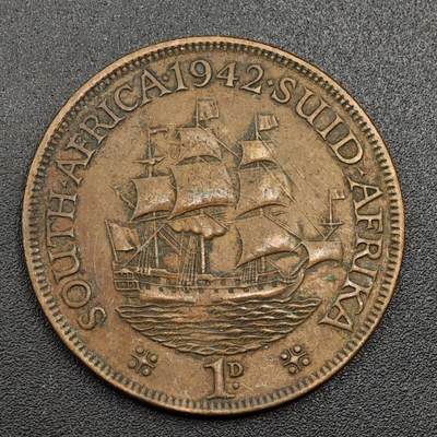 【淘币小摊】限时拍第七百九十七拍  老铜币场  满百包邮可预留两周  周一统一发货  - 南非1942年乔治六世1便士铜币