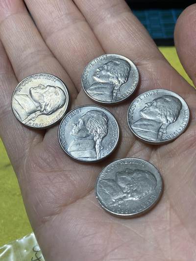 2025年第一百二十九场(总第一百五十五场）外国邮票、散币场(免佣金) - 美国🇺🇸5分5枚：1983年87年86年90年94年(杰斐逊5分第三版)