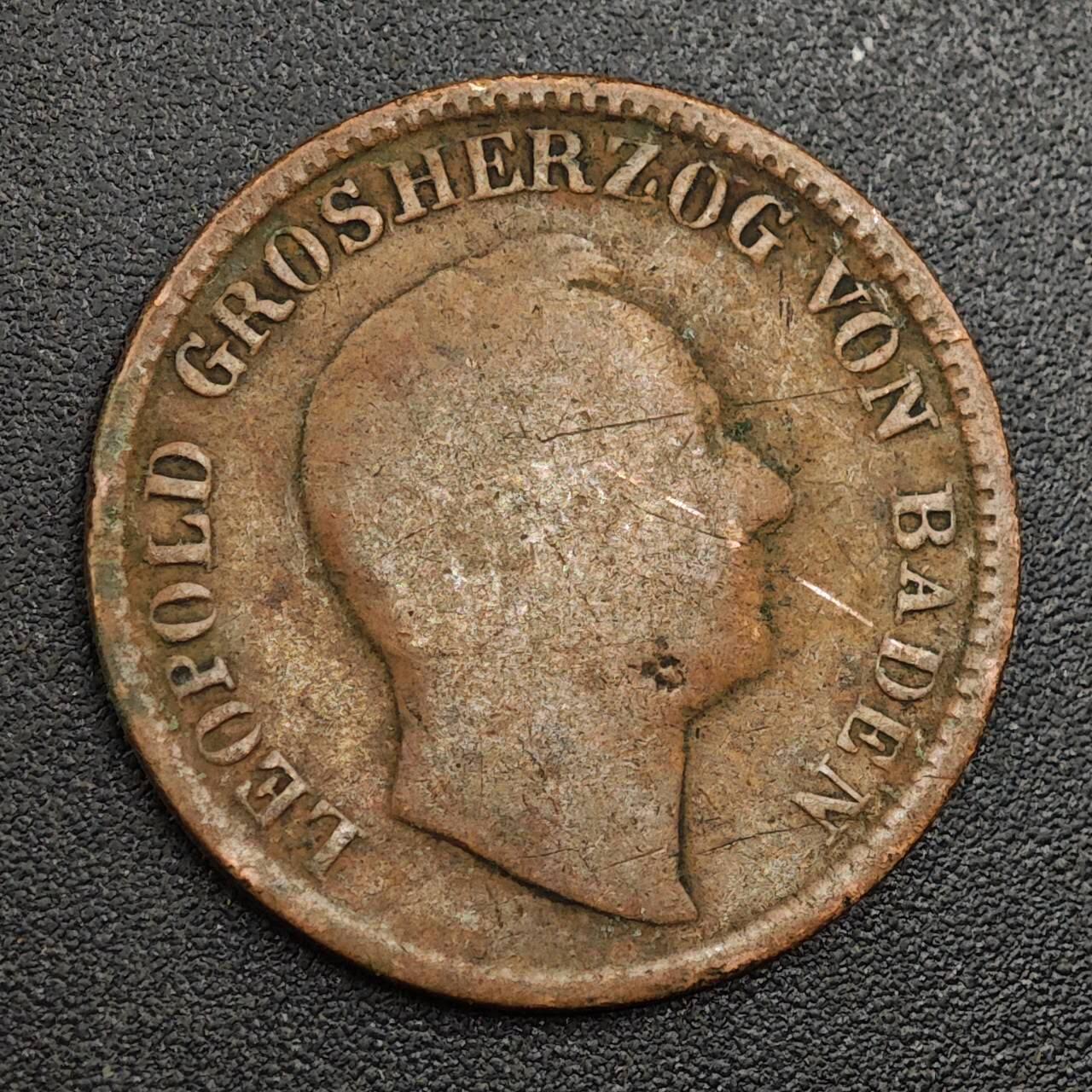 【淘币小摊】限时拍第七百九十七拍  老铜币场  满百包邮可预留两周  周一统一发货  德国巴登1846年1克鲁泽铜币