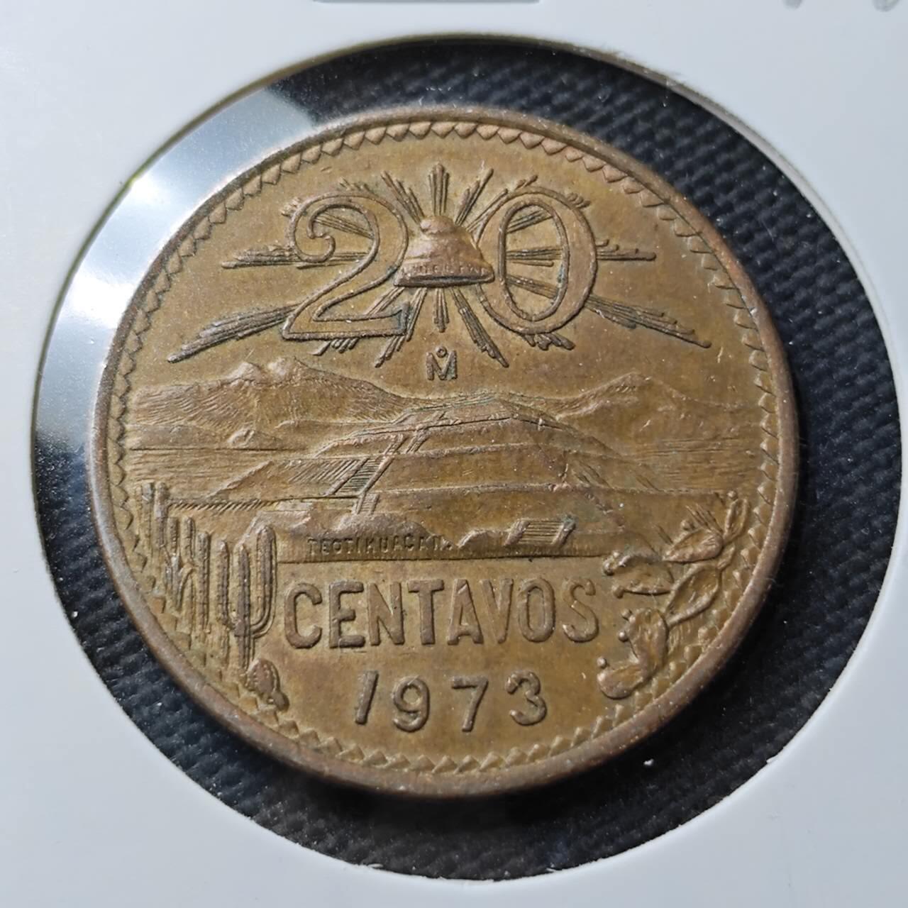 KK钱币收藏小铺  第371场  2月预留时间 周末发货  1973墨西哥20分铜币