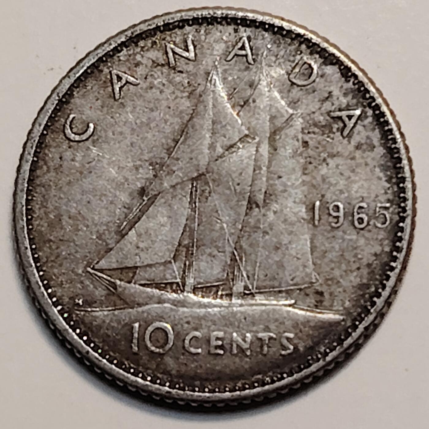 布加迪🐬～世界钱币(上海)🌾第 259 期 /  各国套币和散币 加拿大🇨🇦 1965年 10分银币-4